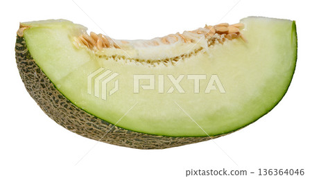 A slice of fresh green melon on an isolated background. 136364046