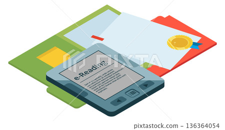 E-book icon. Isometric reading symbol. Modern education E-book icon. Isometric reading symbol. Modern education 136364054