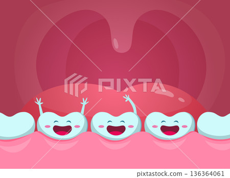 Happy teeth in open mouth. Dental health illustration Happy teeth in open mouth. Dental health illustration 136364061