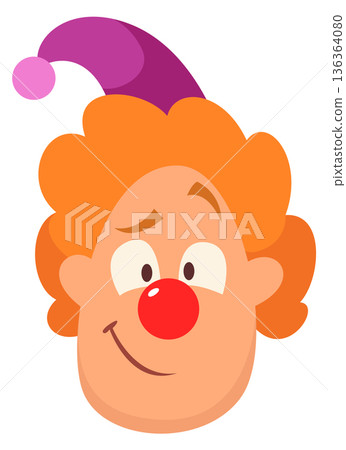 Funny clown face. Jester character. Cartoon head 136364080