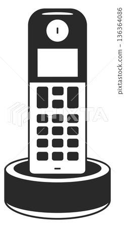 Landline phone on base black icon. Cordless device 136364086