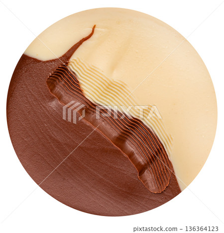 Dual chocolate spread texture, circular background Dual chocolate spread texture, circular background 136364123