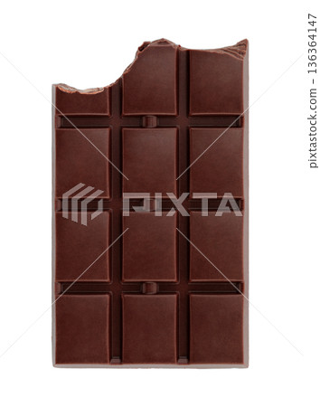 Bitten chocolate bar with visible bite mark and segmented pieces. Concept of temptation, taste, and sweet indulgence. Isolated on transparent background Bitten chocolate bar with visible bite mark and segmented pieces. Concept of temptation, taste, and sweet indulgence. Isolated on transparent background 136364147