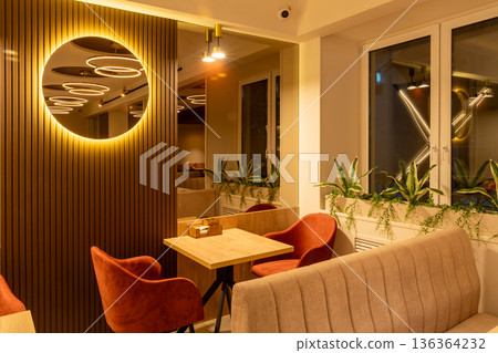 Cozy modern restaurant interior Cozy modern restaurant interior 136364232