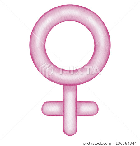 Hand drawn watercolor female gender symbol in soft pink tones. Artistic Venus sign for women's rights, feminism, health awareness, and gender equality projects Hand drawn watercolor female gender symbol in soft pink tones. Artistic Venus sign for women's rights, feminism, health awareness, and gender equality projects 136364344