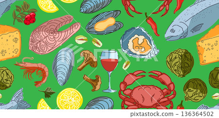 seafood pattern on the sea 136364502