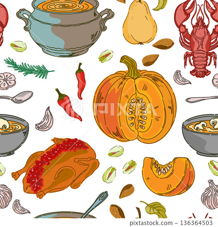 seamless pattern with shrimp and spices seamless pattern with shrimp and spices 136364503