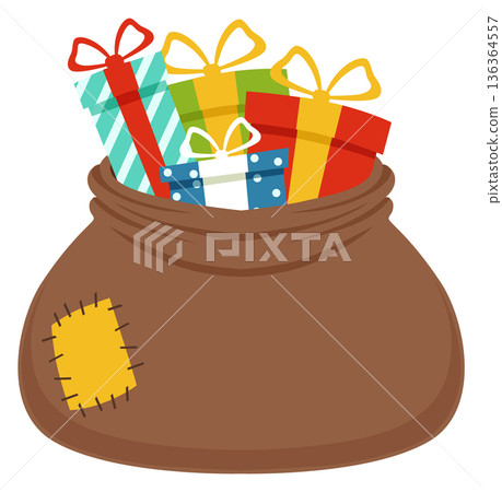 Present sack. Gift box bag cartoon icon Present sack. Gift box bag cartoon icon 136364557