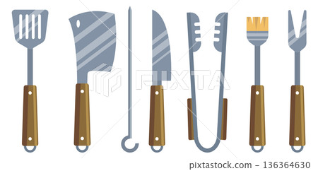 Barbecue tools set. Different barbecue metal equipment Barbecue tools set. Different barbecue metal equipment 136364630