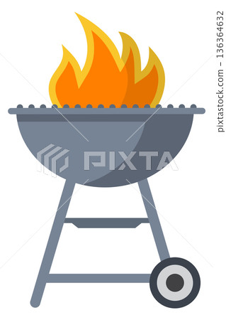Fire burning on grill. Metal barbecue cartoon icon Fire burning on grill. Metal barbecue cartoon icon 136364632