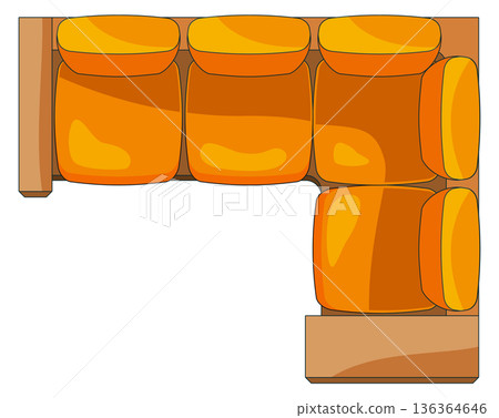 Sofa top view. Textile couch cartoon icon Sofa top view. Textile couch cartoon icon 136364646