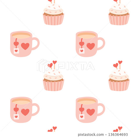 Cute Love cupcake and coffee seamless pattern Cute Love cupcake and coffee seamless pattern 136364693
