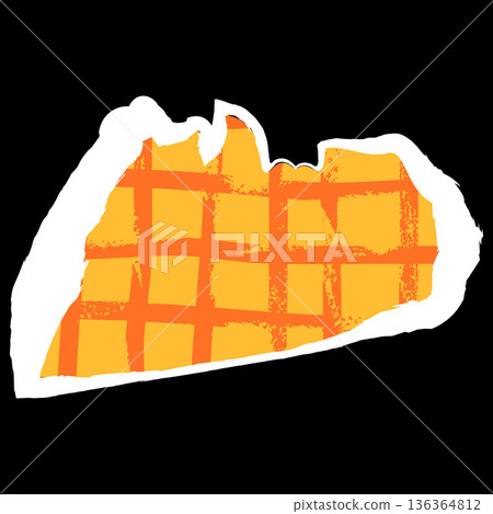 Cut out of yellow paper shape with crayon lattice strokes pattern torn edge paper piece, vector abstract childish strips 136364812