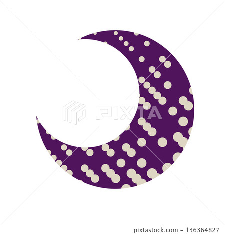 Purple crescent moon shape with dotted pattern, paper cut out shape, vector space planet abstract kids hand drawing Purple crescent moon shape with dotted pattern, paper cut out shape, vector space planet abstract kids hand drawing 136364827