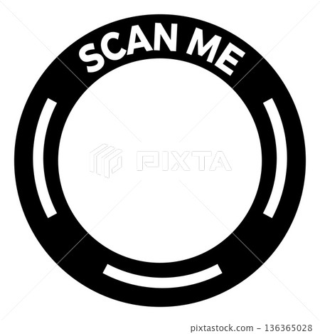 Scan Me QR code placeholder black round frame, vector app sticker template for mobile scanner and contactless payment 136365028