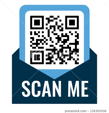 Scan Me QR code placeholder blue frame envelope shape, vector viewfinder sticker for mobile scanner, payment, identity 136365036