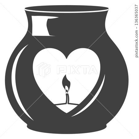 Romantic candle decoration. Heart holder black icon 136365037