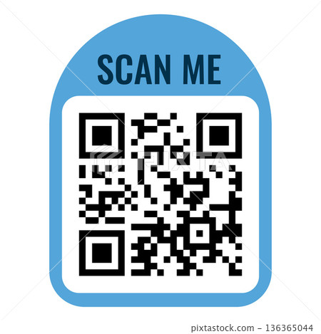 QR code blue arch frame, scan viewfinder with QR code, vector sticker template for mobile scanner, payment and identity 136365044