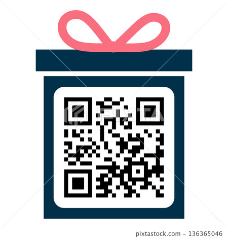 QR code frame gift box shape with pink bow, scan viewfinder with QR code, vector sticker template for mobile scanner QR code frame gift box shape with pink bow, scan viewfinder with QR code, vector sticker template for mobile scanner 136365046