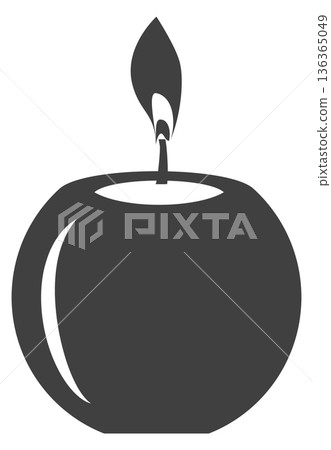 Decorative candle with burning light. Flame black silhouette 136365049