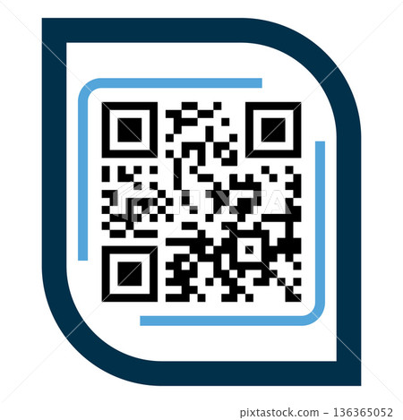 QR code blue frame, scan viewfinder frame with QR code, vector sticker template for mobile scanner, payment and identity 136365052