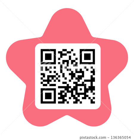 QR code pink frame rounded star shape, vector sticker template with QR code for mobile scanner, payment and identity QR code pink frame rounded star shape, vector sticker template with QR code for mobile scanner, payment and identity 136365054