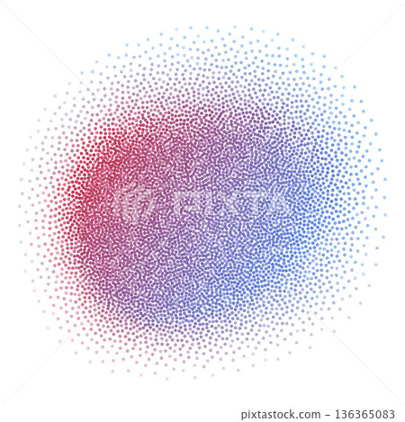 Red and blue circle blurred gradient blob with noise gradation, abstract gritty dotted spray paint vector design element 136365083