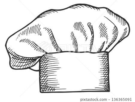 Chef hat drawing. Cooking symbol. Restaurant logo 136365091