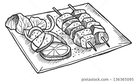 Barbecue dish. Grilled meat restaurant menu icon Barbecue dish. Grilled meat restaurant menu icon 136365095