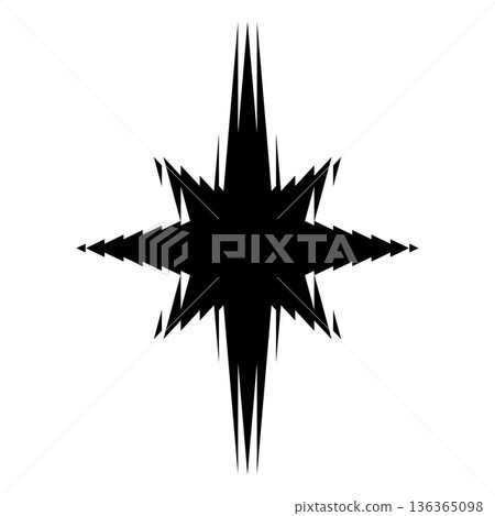 Black star shape with ribbed glass effect, fluted sparkle silhouette vector icon, ripple blur festive design element Black star shape with ribbed glass effect, fluted sparkle silhouette vector icon, ripple blur festive design element 136365098