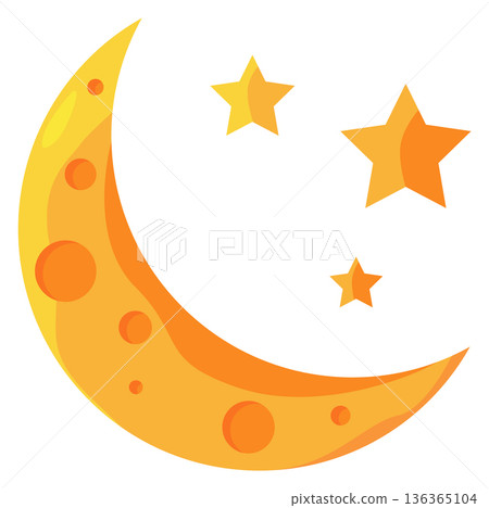 Moon and stars. Crescent icon. Cartoon night symbol 136365104