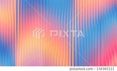 Ribbed glass with 3D texture effect, abstract colorful gradient fluted panel vector background, striped and ripple blur 136365111