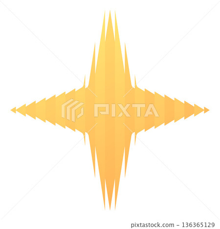 Yellow star shape with ribbed glass effect, fluted sparkle four-pointed star, vector ripple blur festive design element Yellow star shape with ribbed glass effect, fluted sparkle four-pointed star, vector ripple blur festive design element 136365129