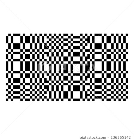 Checkered pattern, distorted square lattice, geometric stripes vector design, abstract black and white background 136365142