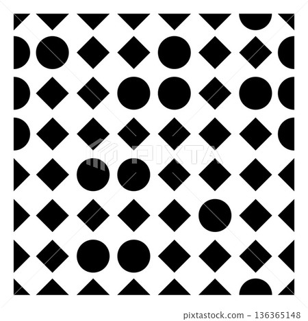 Checkered seamless pattern, abstract black and white background rhombus and circles grid tile design vector illustration Checkered seamless pattern, abstract black and white background rhombus and circles grid tile design vector illustration 136365148