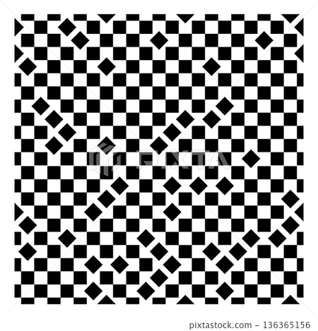 Checkered seamless pattern, abstract black and white background, rhombus and square irregular grid vector design Checkered seamless pattern, abstract black and white background, rhombus and square irregular grid vector design 136365156