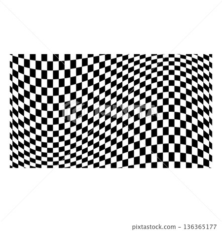 Abstract distorted checkered vector pattern, black and white optical illusion, psychedelic wavy square curved surface Abstract distorted checkered vector pattern, black and white optical illusion, psychedelic wavy square curved surface 136365177