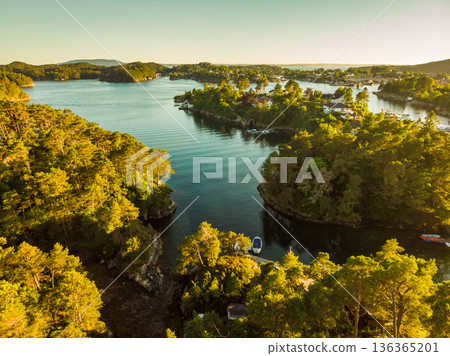 Aerial view. Fjord landscape near Bergen, Norway 136365201
