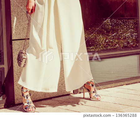 Silver high heels, purse and culottes Silver high heels, purse and culottes 136365288