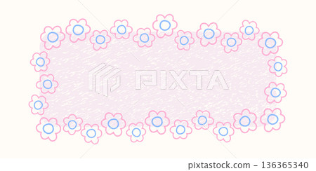 Cute crayon flower frame with rectangle border and pastel colors. Designed for kindergarten templates, kids birthday banners, and cheerful preschool graphics. 136365340