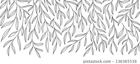 Leaves and Branch Element Set in Line Art, Hand-Drawn Botanical Vector Background, Seamless Pattern Leaves and Branch Element Set in Line Art, Hand-Drawn Botanical Vector Background, Seamless Pattern 136365538