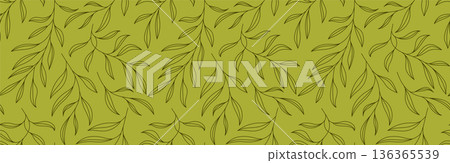 Hand-Drawn Willow Leaves and Branches Line Art Background, Organic Botanical Minimal Vector Illustration, Seamless Pattern Hand-Drawn Willow Leaves and Branches Line Art Background, Organic Botanical Minimal Vector Illustration, Seamless Pattern 136365539