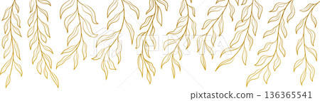 Hand-Drawn Willow Branches with Leaves Line Art, Elegant Botanical Background for Organic Banner Designs, in a Vector Illustration Hand-Drawn Willow Branches with Leaves Line Art, Elegant Botanical Background for Organic Banner Designs, in a Vector Illustration 136365541