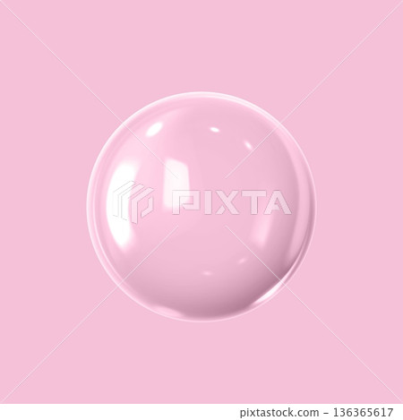 A transparent 3D bubble with highlights and reflections on a pink background. A transparent 3D bubble with highlights and reflections on a pink background. 136365617