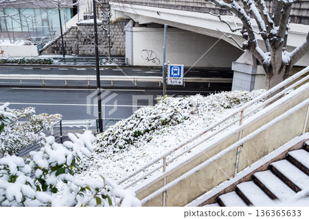 [Ota Ward] Magome Station A1 Exit in the early morning with snow piled up 136365633