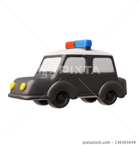 3D Police car with flashing light, vector policeman patrol vehicle, cartoon 911 transport, emergency service department 136365649