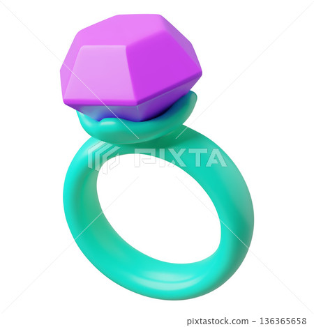 3D turquoise ring with a large pink gemstone, jewelry. 3D turquoise ring with a large pink gemstone, jewelry. 136365658