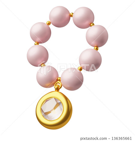 3D pearl necklace with a gold round diamond pendant. 3D pearl necklace with a gold round diamond pendant. 136365661