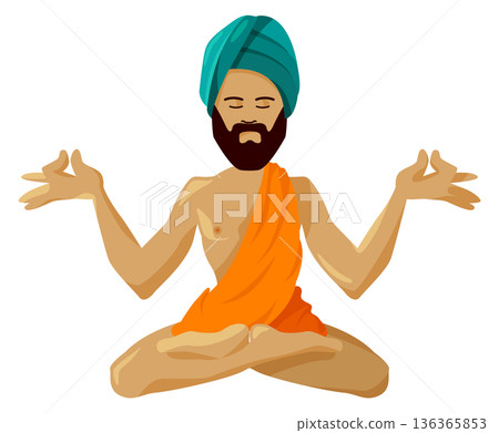 Indian yogi character. Traditional asian man meditation Indian yogi character. Traditional asian man meditation 136365853