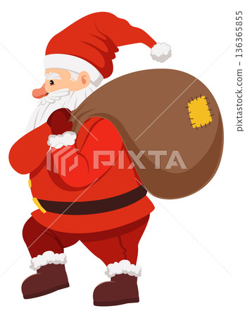 Santa carry gift bag. Christmas presents cartoon icon Santa carry gift bag. Christmas presents cartoon icon 136365855